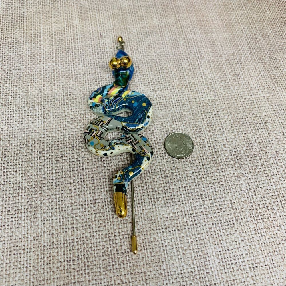 VTG Cynthia Chuang Porcelain Snake‎ Stick Pin Brooch Signed Jewelry 10
